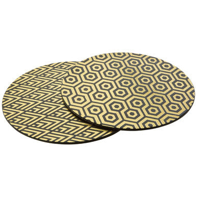 Set of 4 Black and Gold Deco Leather Effect Placemats