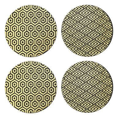 Set of 4 Black and Gold Deco Leather Effect Placemats