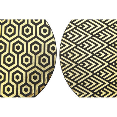 Set of 4 Black and Gold Deco Leather Effect Placemats