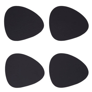 4 Piece Pebble Black Leather Coasters
