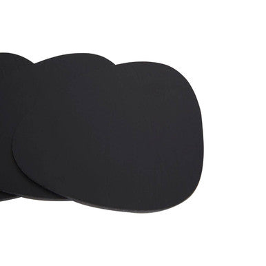 4 Piece Pebble Black Leather Coasters