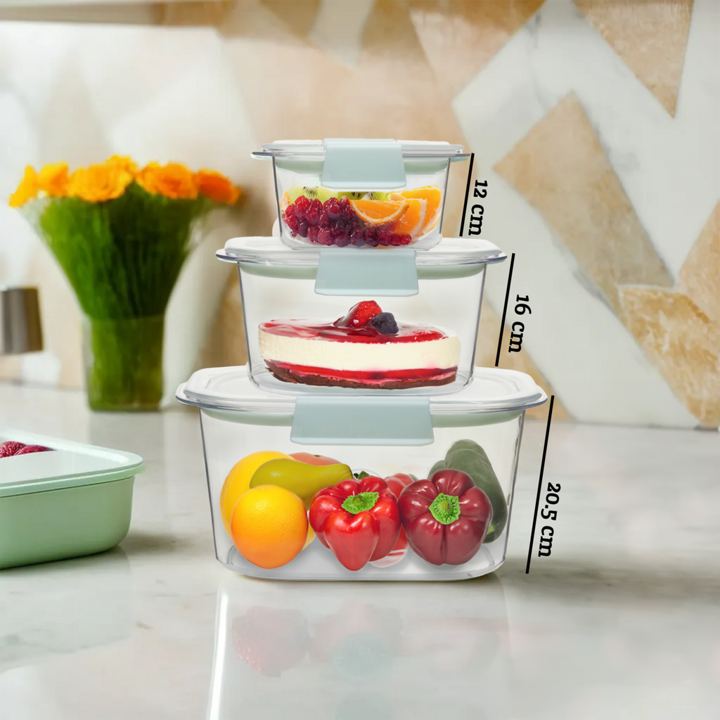 Set of 3 Food Storage Containers with Airtight Lids