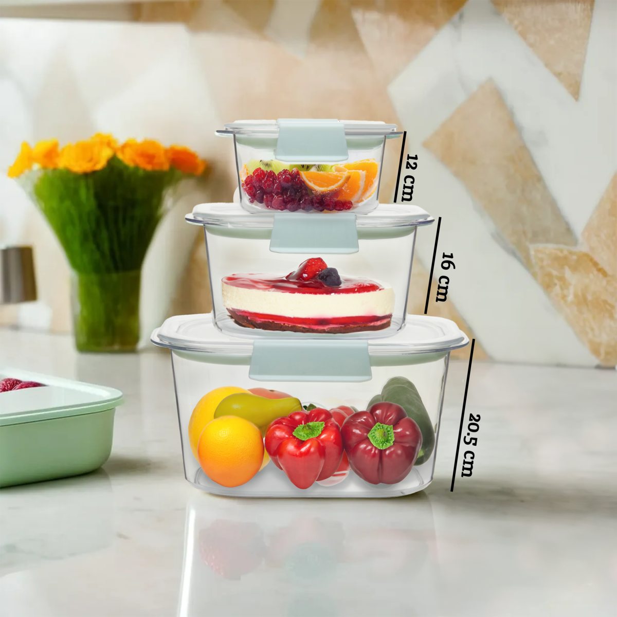 Set of 3 Food Storage Containers with Airtight Lids