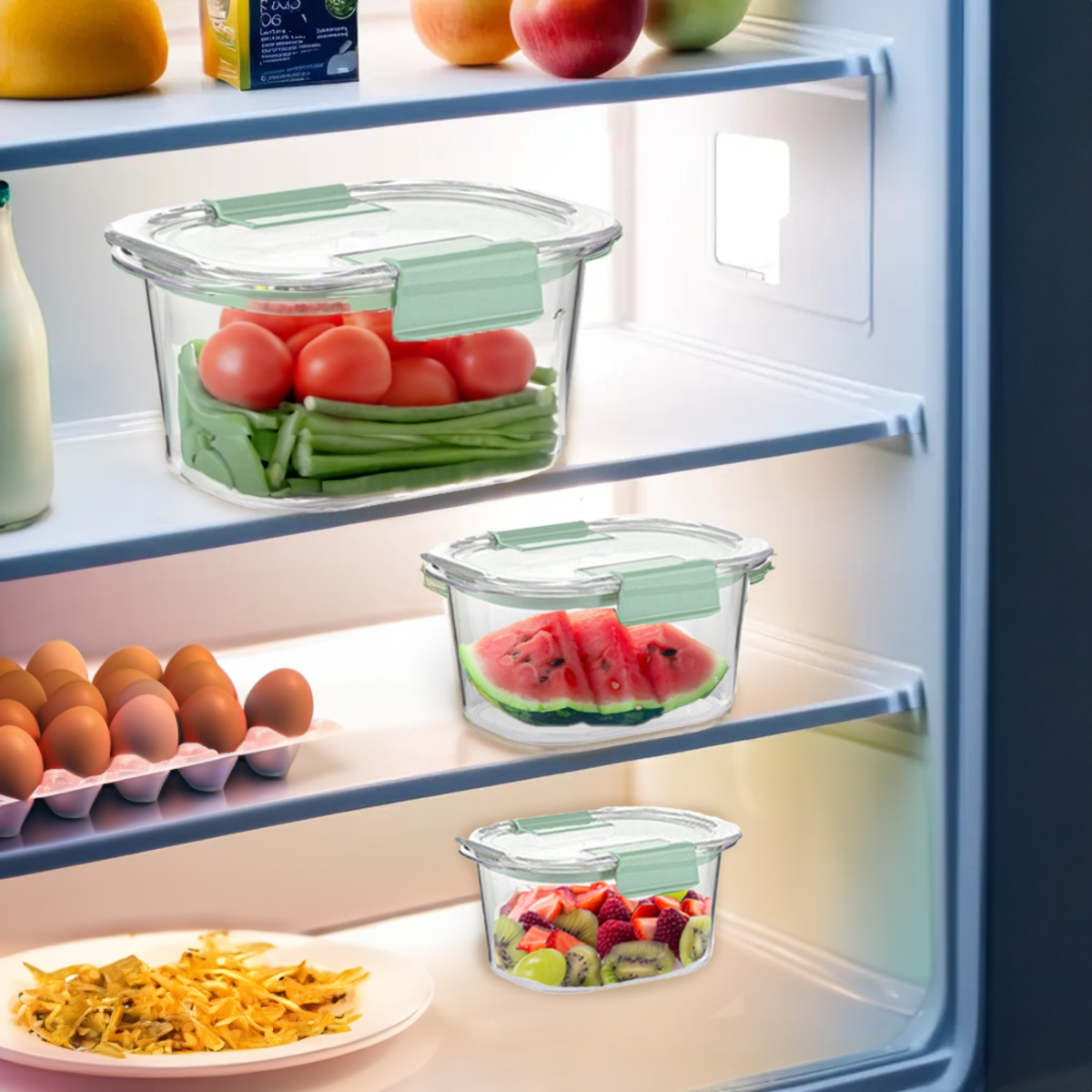 Set of 3 Food Storage Containers with Airtight Lids