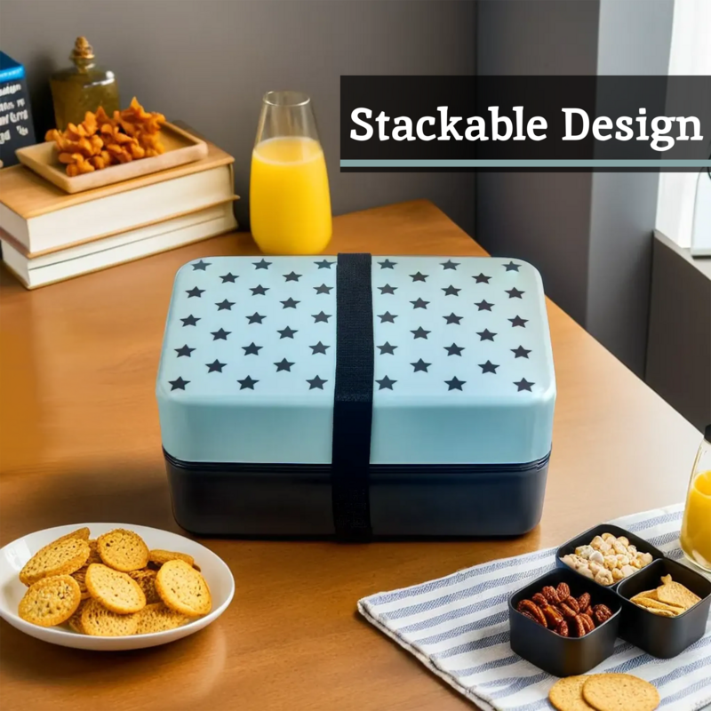 Light Blue Star Lunch Box With Cutlery