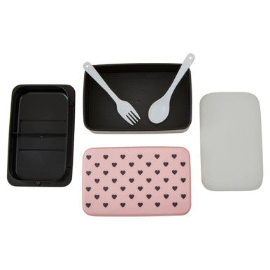 Light Pink Hearts Lunch Box With Cutlery