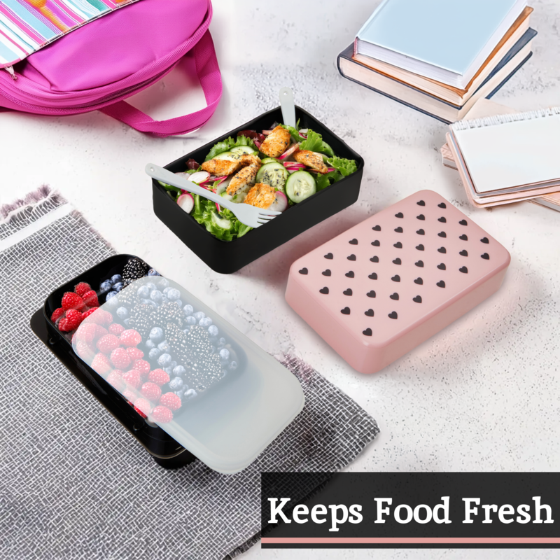 Light Pink Hearts Lunch Box With Cutlery