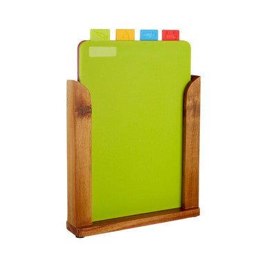 Set of 4 Colourful Chopping Boards with Wooden Stand