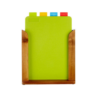Set of 4 Colourful Chopping Boards with Wooden Stand