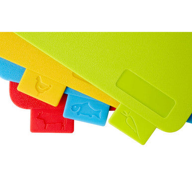 Set of 4 Colourful Chopping Boards with Wooden Stand
