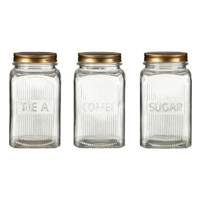 Set of Three Glass Jars with Gold Finish Lids