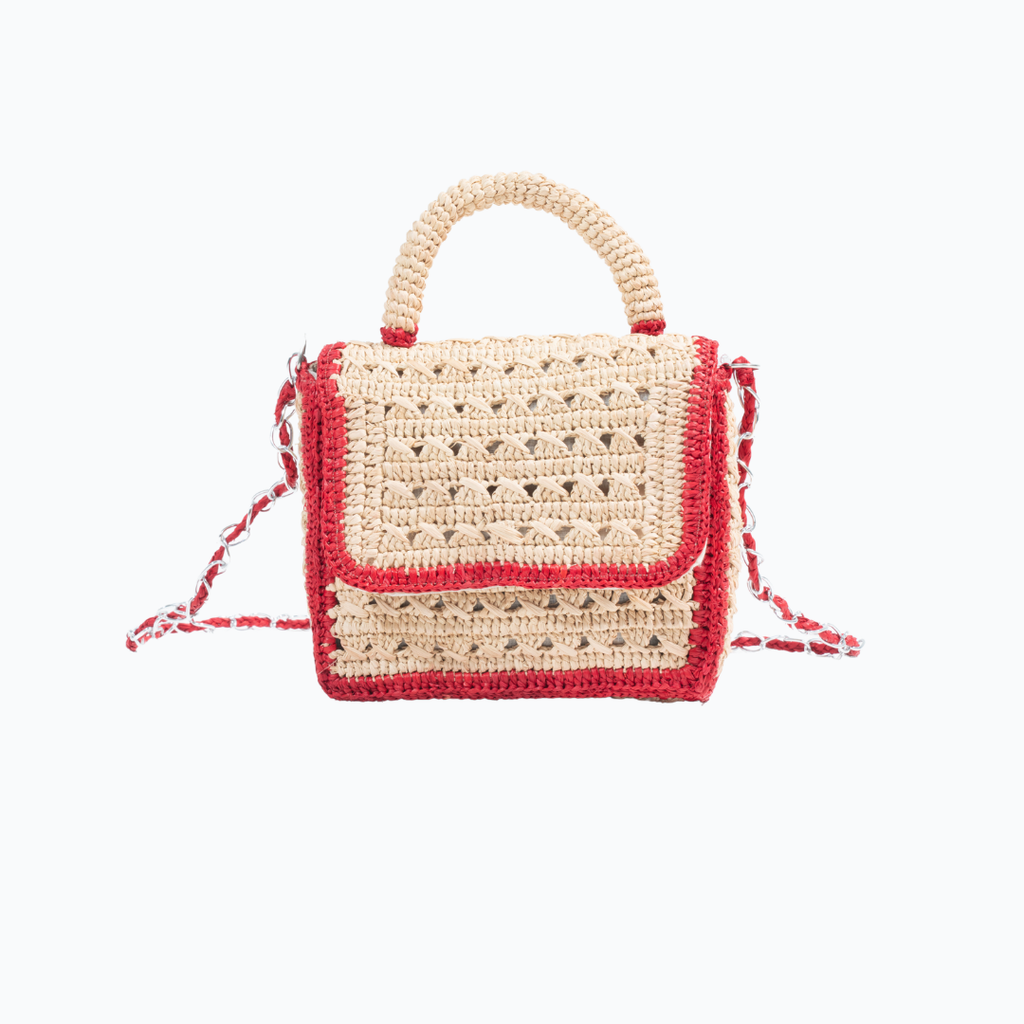 Handwoven Raffia Bag with Chain Strap