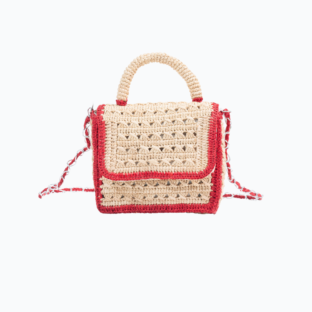 Handwoven Raffia Bag with Chain Strap