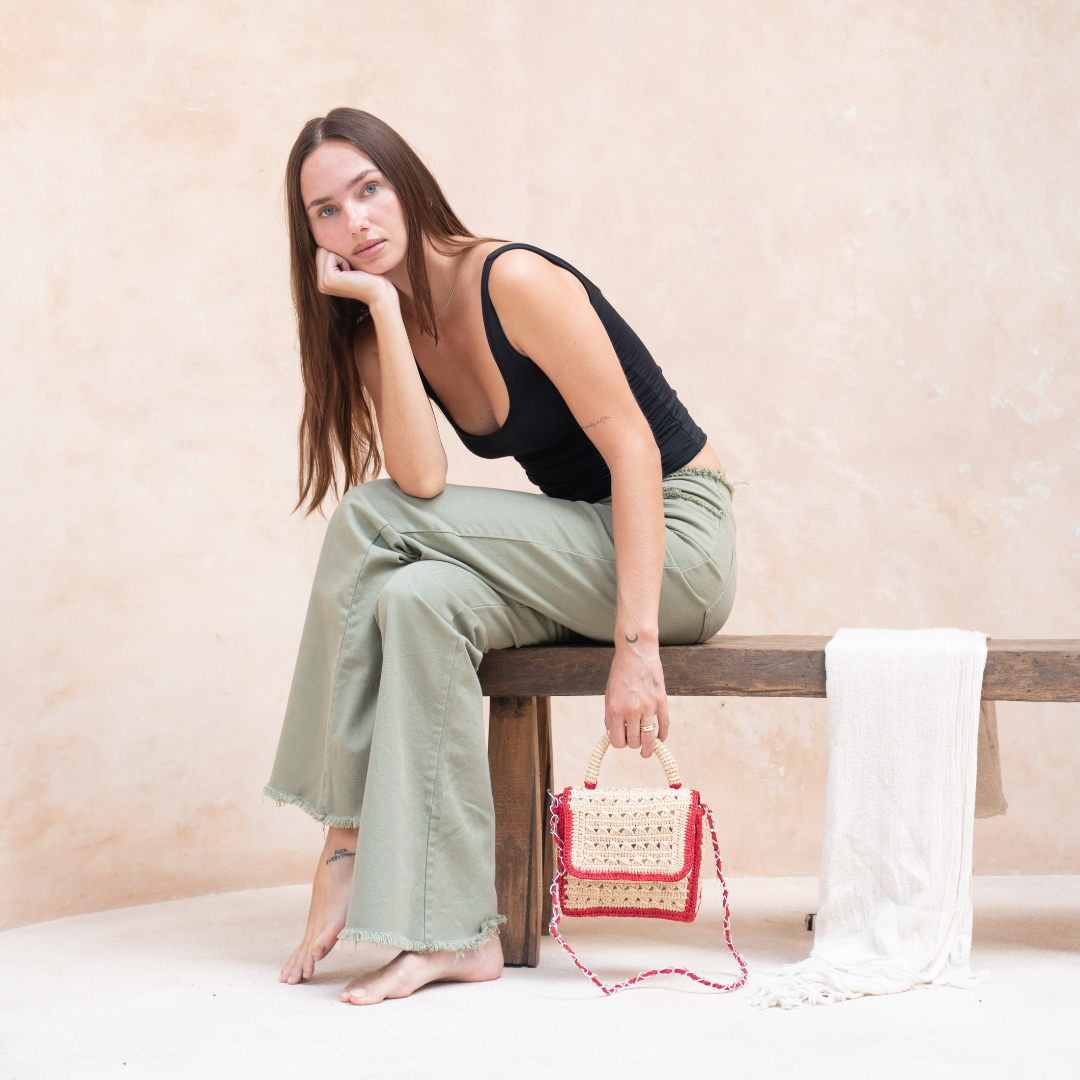 Handwoven Raffia Bag with Chain Strap