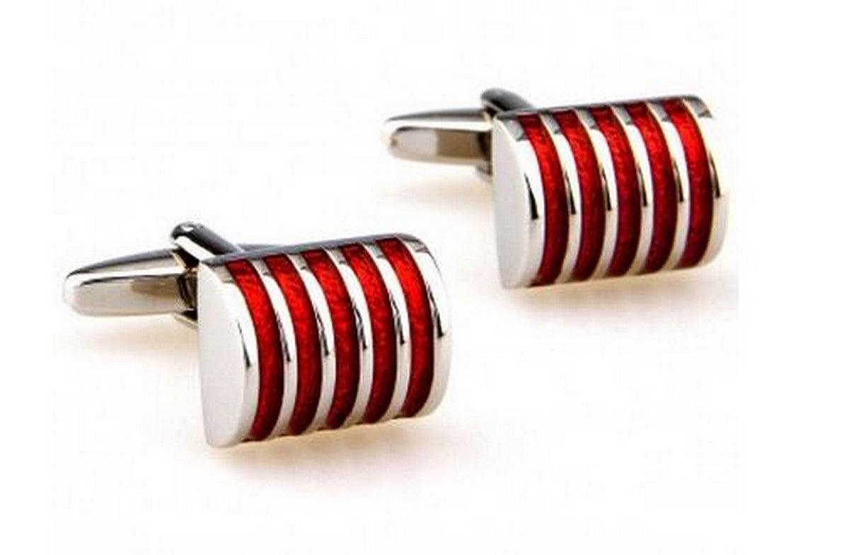 Red and Silver Striped Cufflinks
