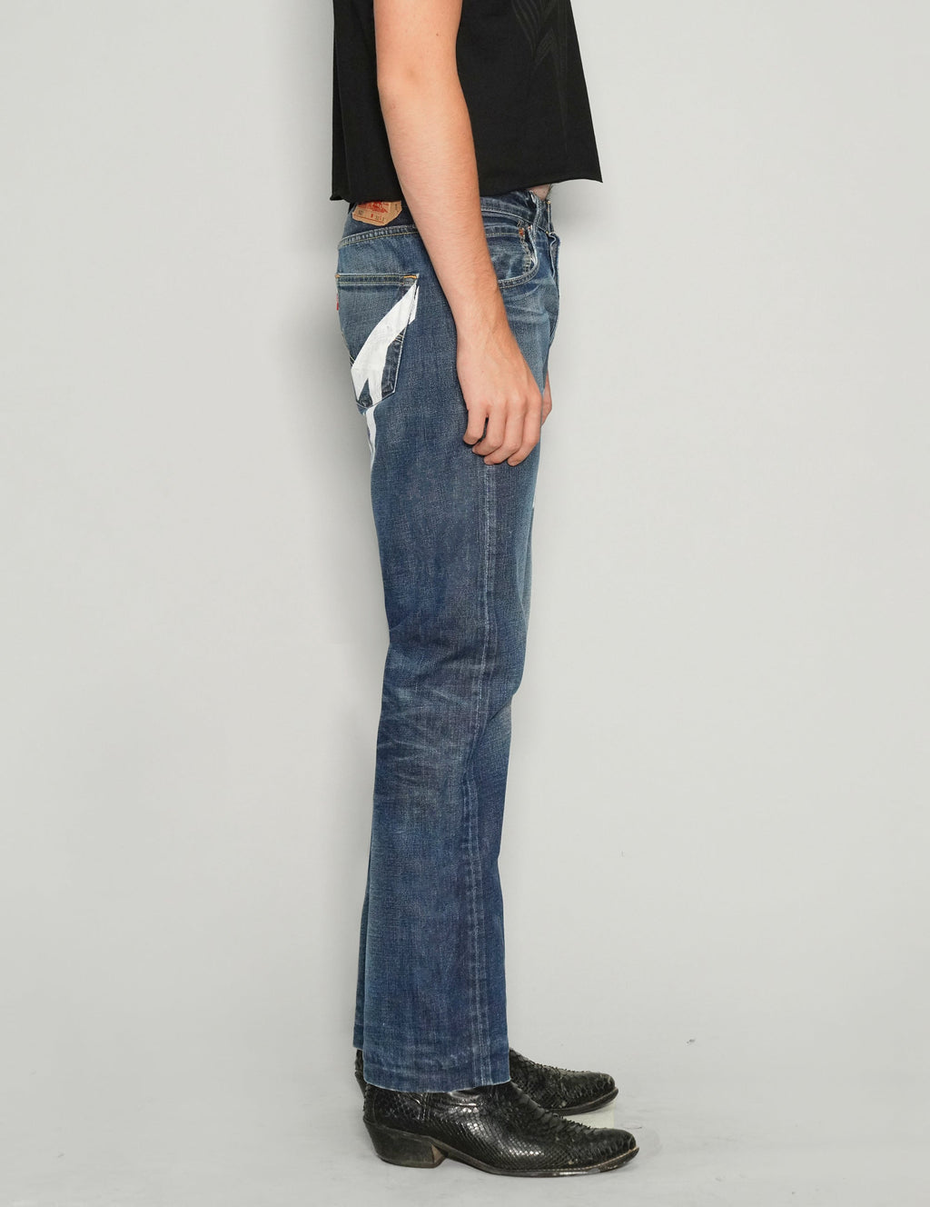 Saint Vintage Blue Jeans with Custom Rock and Roll Print
