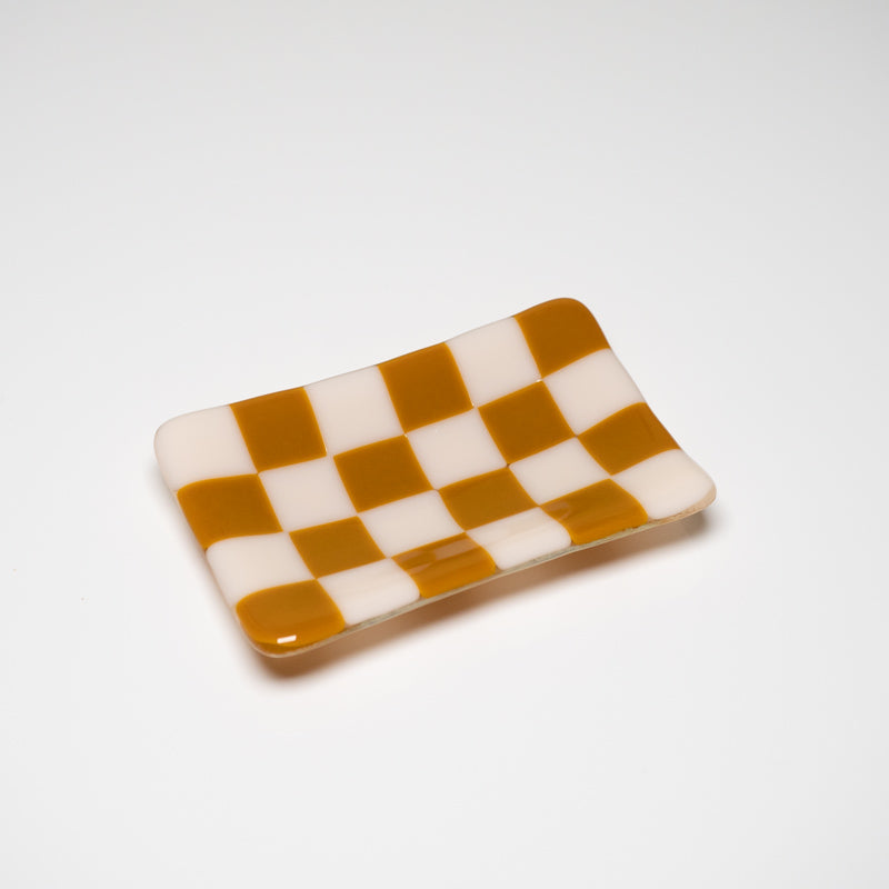 Chequered Dual Coloured Small Glass Tray 12x7cm
