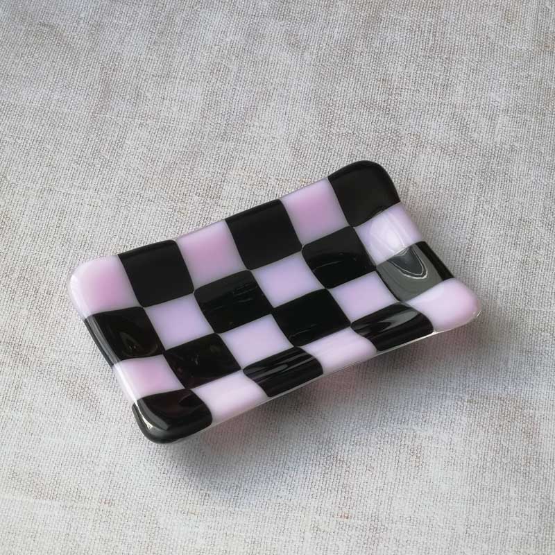 Chequered Dual Coloured Small Glass Tray 12x7cm