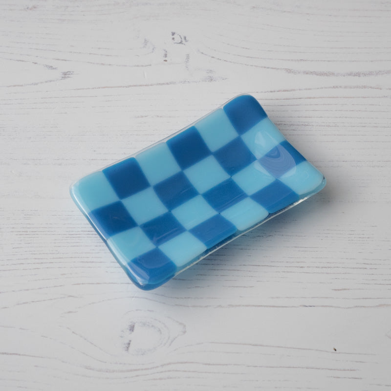 Chequered Dual Coloured Small Glass Tray 12x7cm