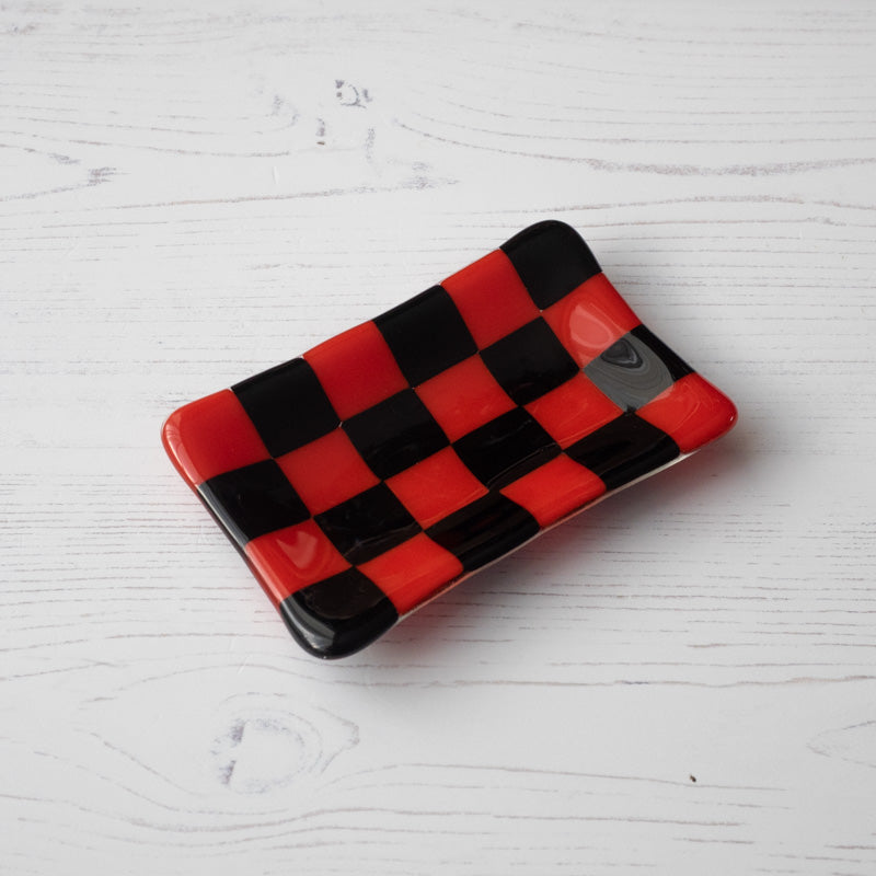 Chequered Dual Coloured Small Glass Tray 12x7cm