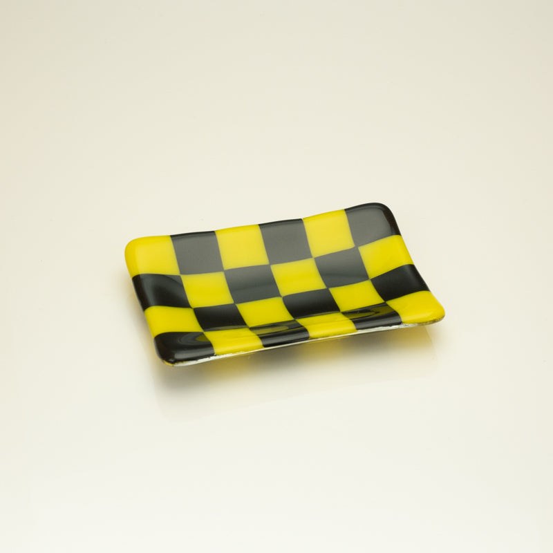 Chequered Dual Coloured Small Glass Tray 12x7cm