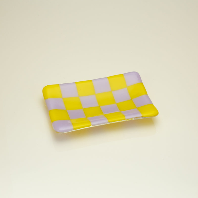 Chequered Dual Coloured Small Glass Tray 12x7cm