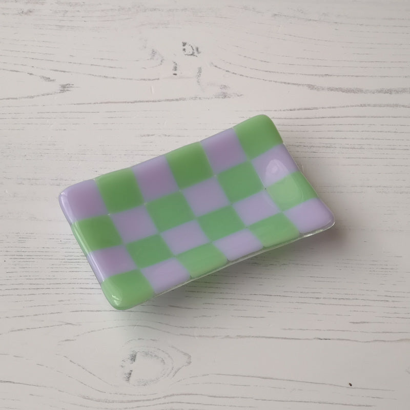 Chequered Dual Coloured Small Glass Tray 12x7cm