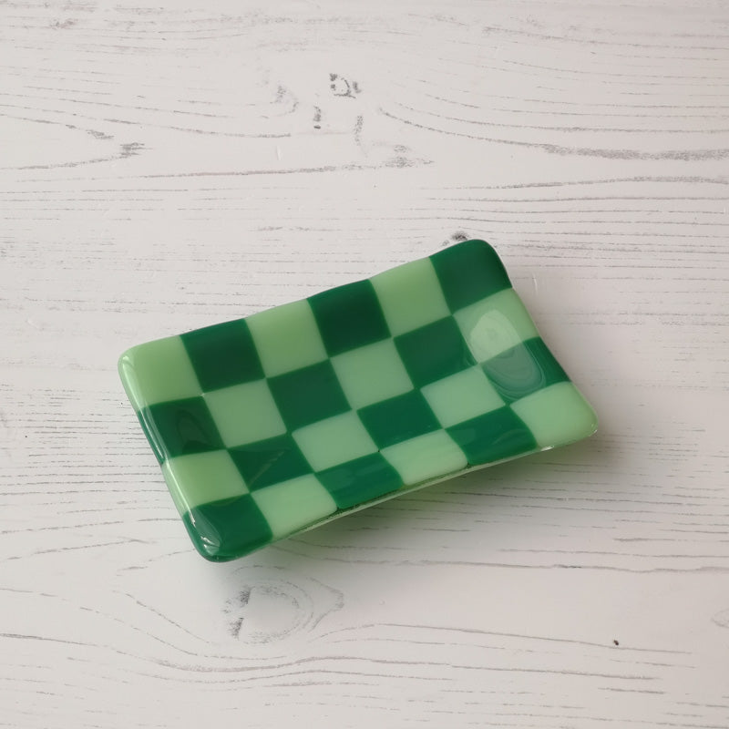 Chequered Dual Coloured Small Glass Tray 12x7cm