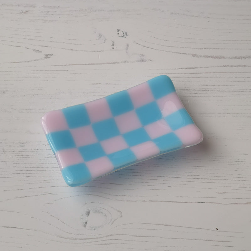 Chequered Dual Coloured Small Glass Tray 12x7cm