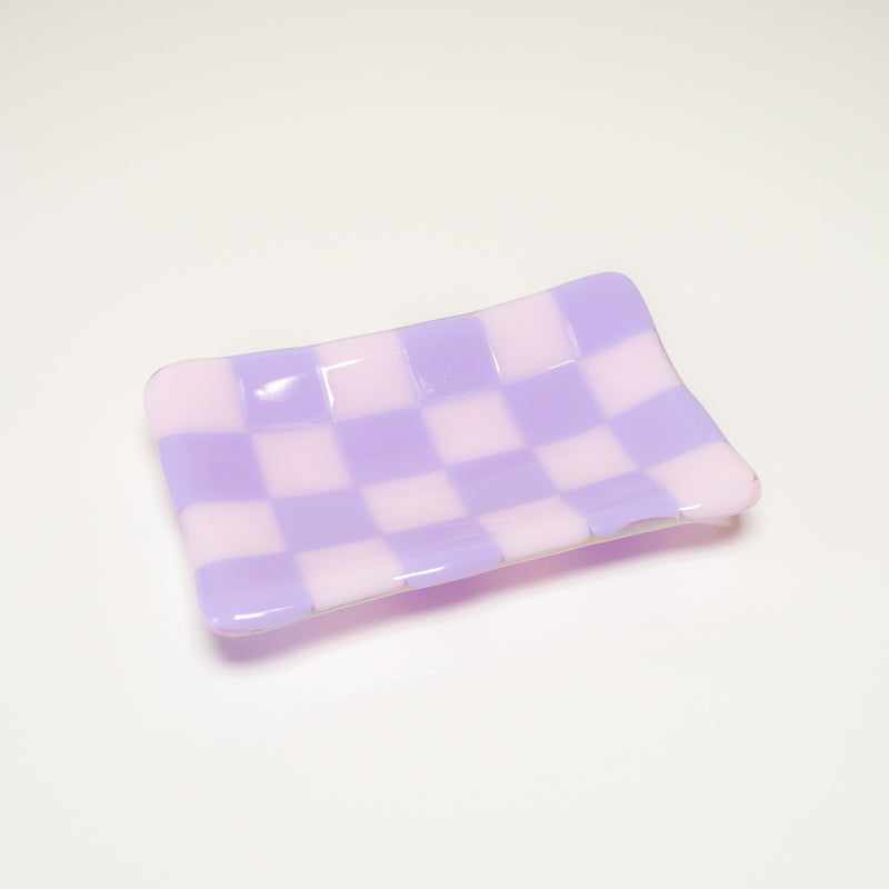 Chequered Dual Coloured Small Glass Tray 12x7cm