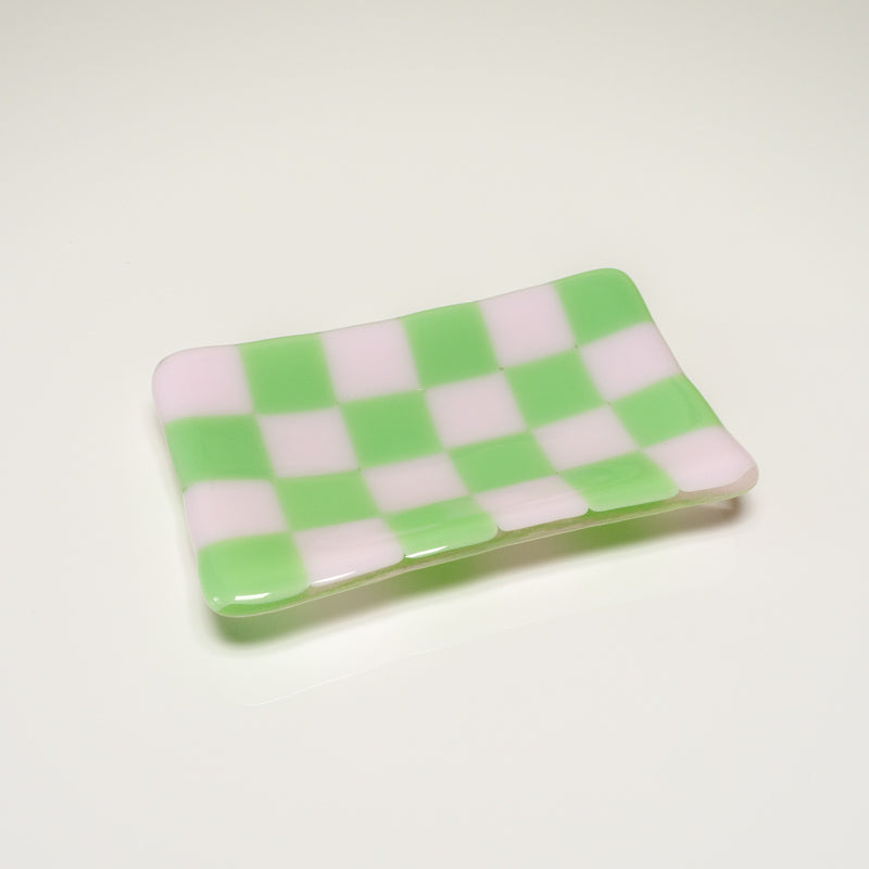 Chequered Dual Coloured Small Glass Tray 12x7cm