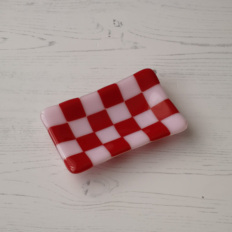 Chequered Dual Coloured Small Glass Tray 12x7cm