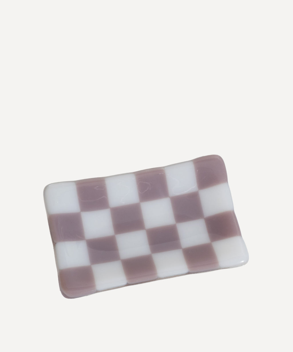 Handcrafted Chequered Glass Tray in White and Colour