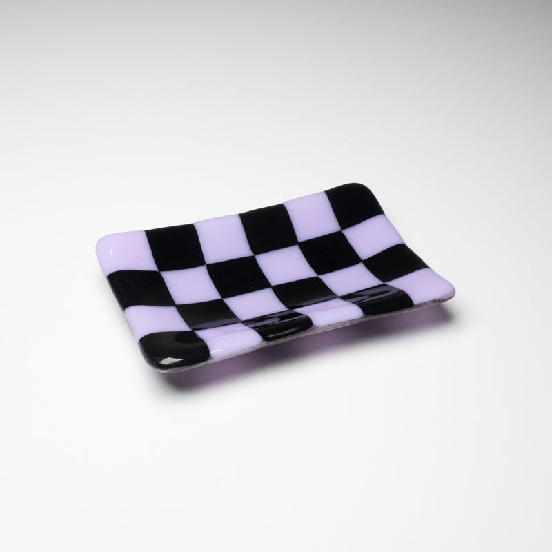 Chequered Dual Coloured Small Glass Tray 12x7cm