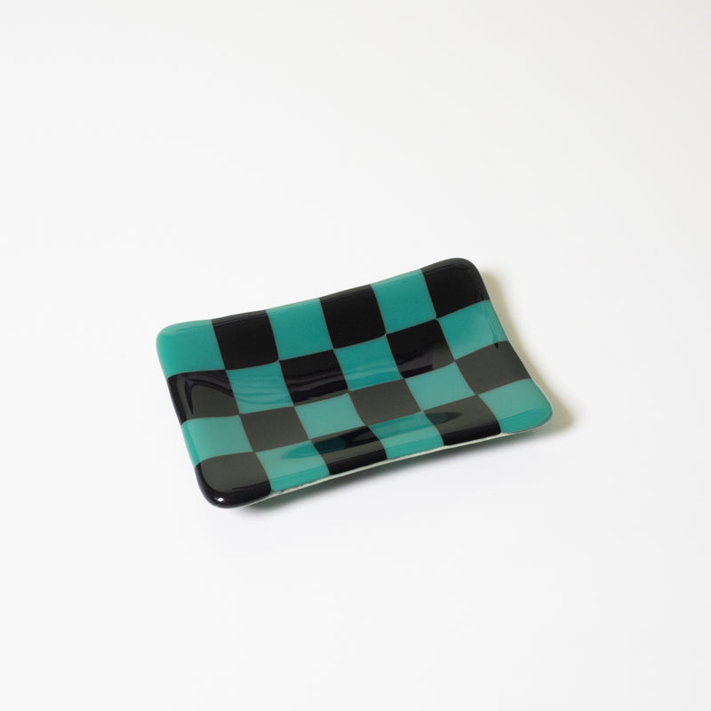 Chequered Dual Coloured Small Glass Tray 12x7cm