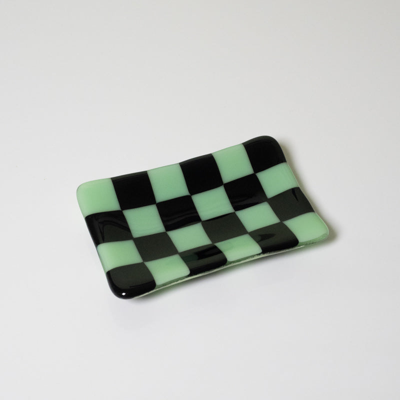 Chequered Dual Coloured Small Glass Tray 12x7cm