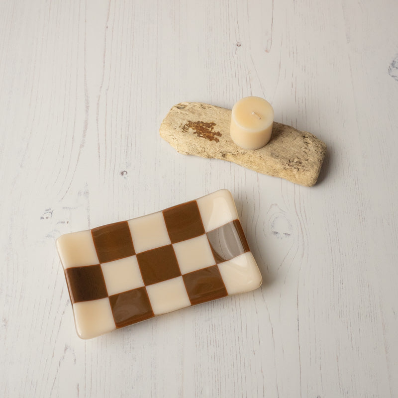 Chequered Dual Colour Medium Glass Tray 15cm