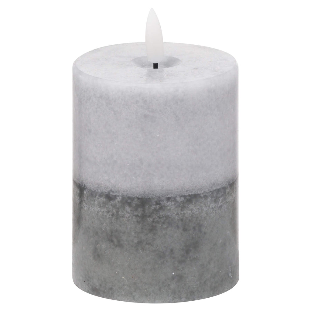 Stone finish LED candle with realistic amber flickering flame, set-and-forget timer, and wax-free design by RoomLondon at brixbailey.com