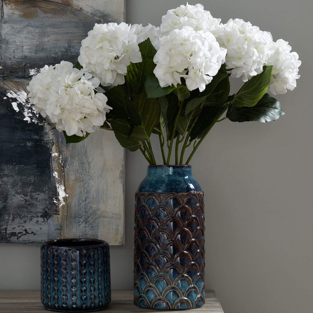 Handcrafted indigo ceramic planter with deep blue glaze, Mediterranean coastal style, 16cm height. by RoomLondon at brixbailey.com