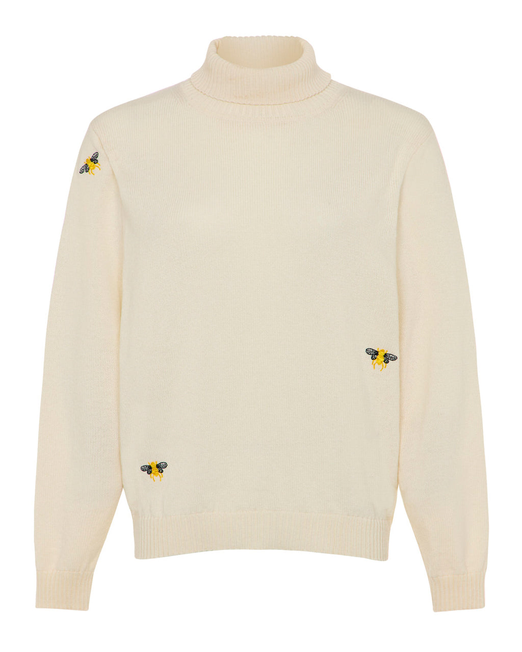 Bee Embroidered Wool and Cashmere Rollneck in Cream
