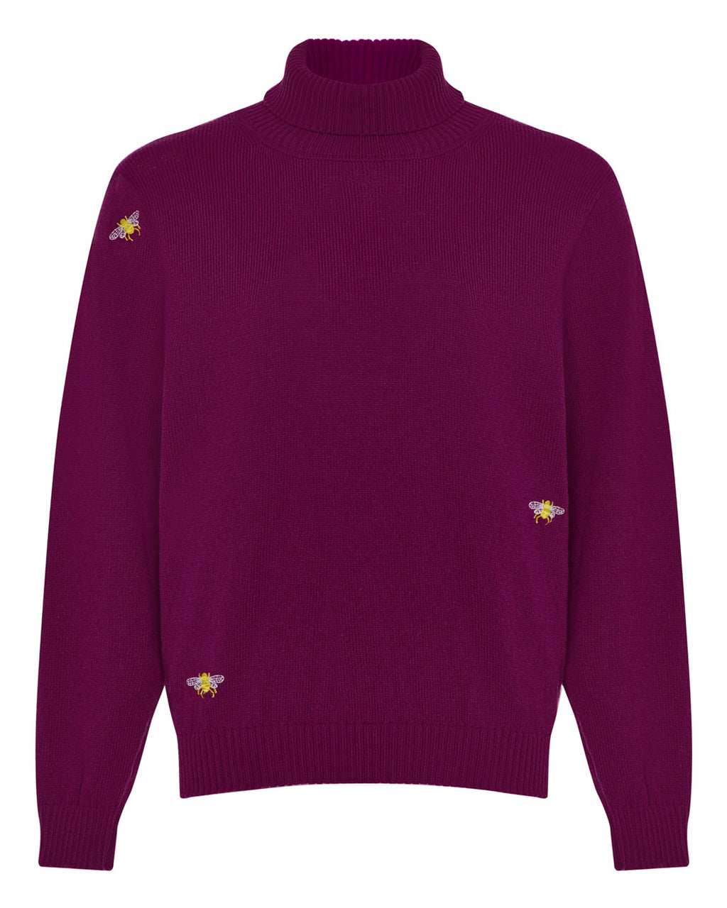 Purple Wool Cashmere Rollneck with Embroidered Bees