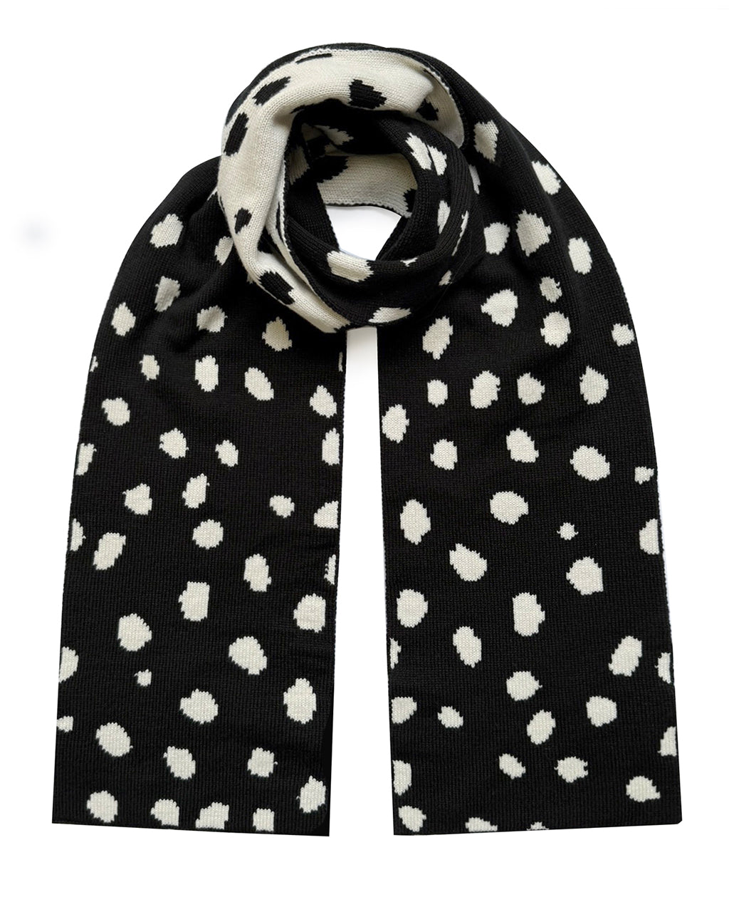 Scattered Dots Wool and Cashmere Scarf in Black and White