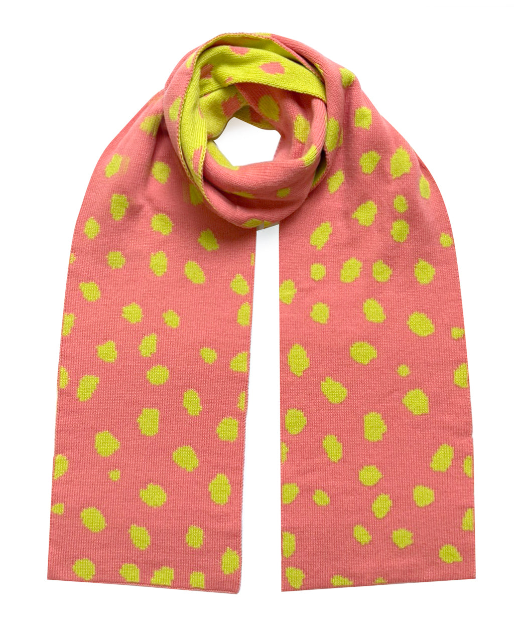 Scattered Dots Wool & Cashmere Scarf Pink & Yellow