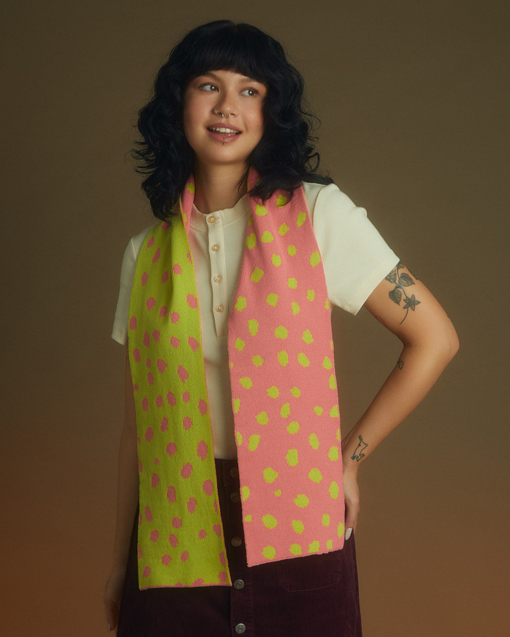 Scattered Dots Wool & Cashmere Scarf Pink & Yellow