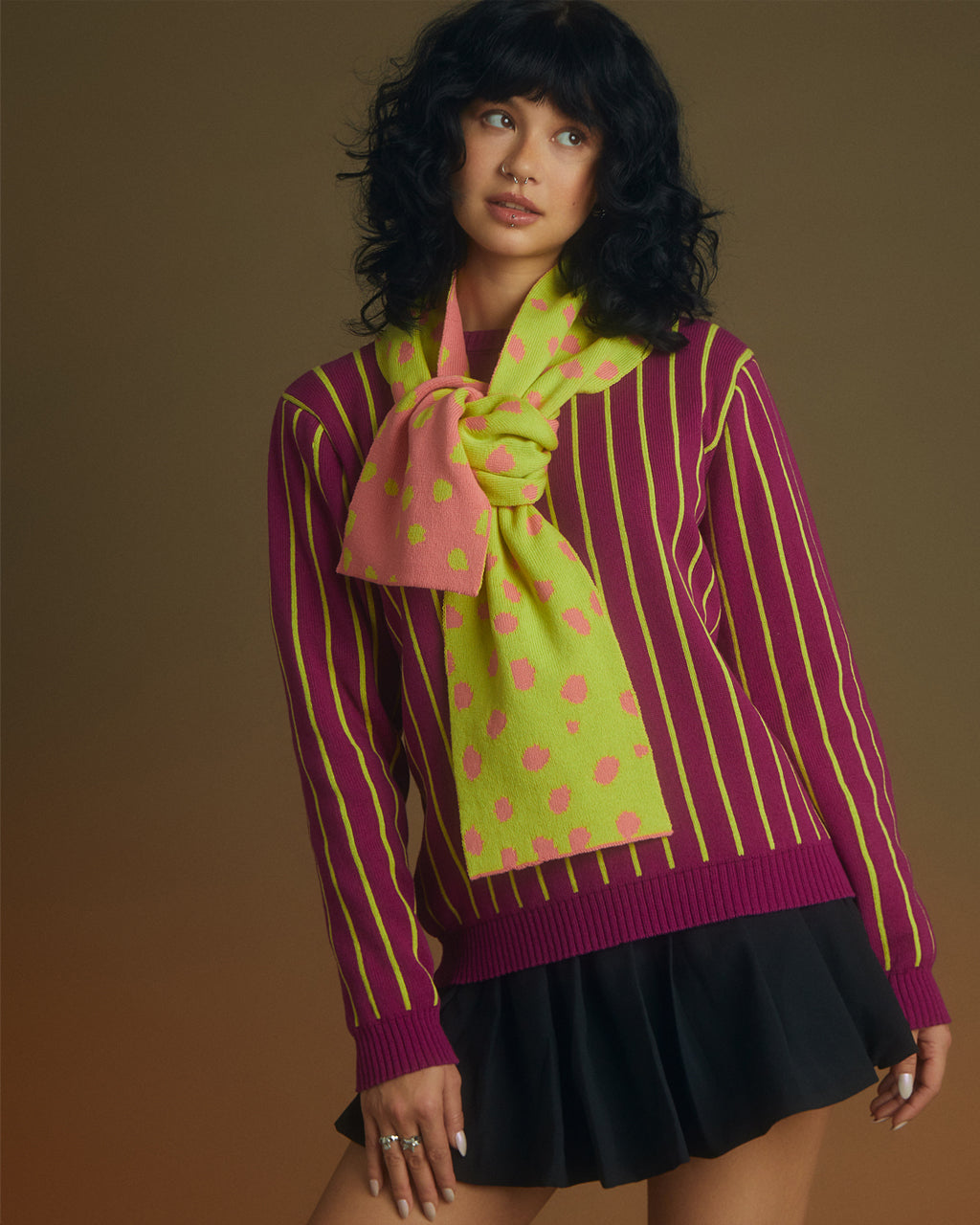 Scattered Dots Wool & Cashmere Scarf Pink & Yellow