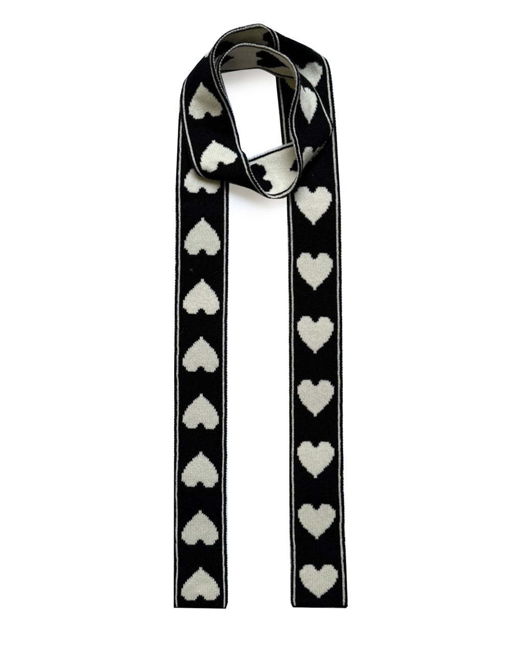 Heart Wool and Cashmere Thin Scarf in Black and White