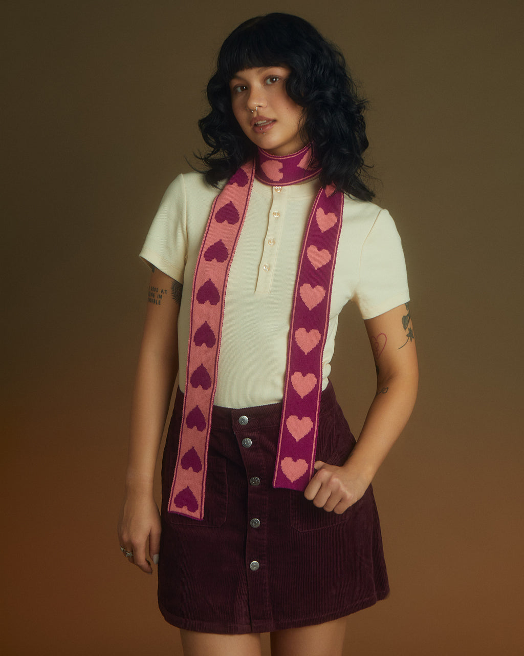 Heart Wool and Cashmere Thin Scarf in Purple and Pink