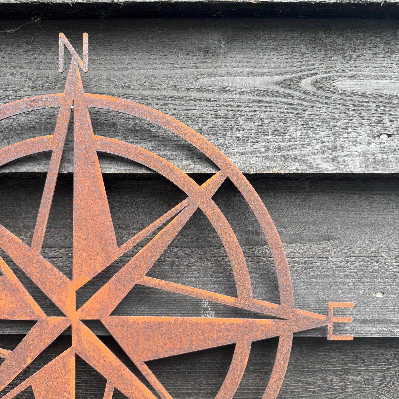 Rusty Metal Compass Wall Sign 50cm