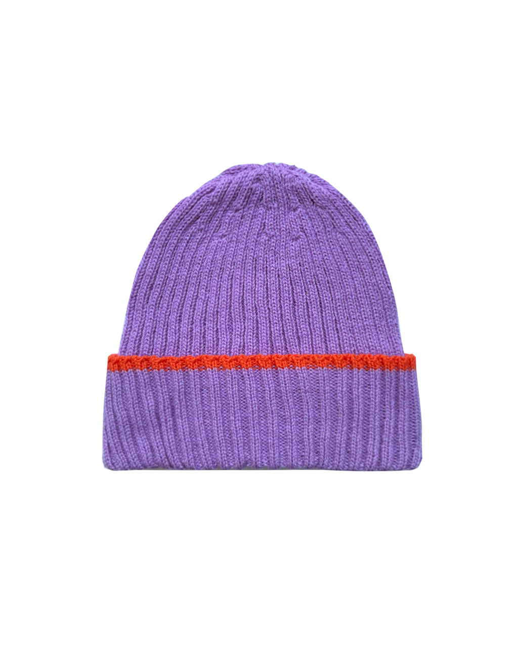 Ribbed Wool and Cashmere Beanie in Lilac and Orange