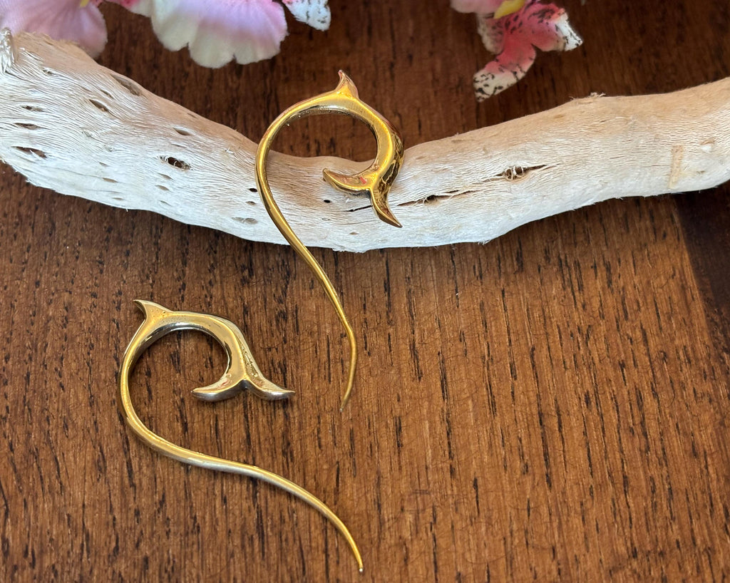 Aqua Curve Earrings Minimal Brass Fishtail Ocean Inspired Boho Jewellery